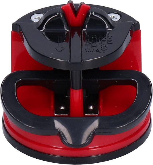 Knife Sharpener with Suction Cup, Manual Knife Sharpening Kit, Pocket Tungsten Steel Knife Sharpeners for Home Kitchen Use (Red)