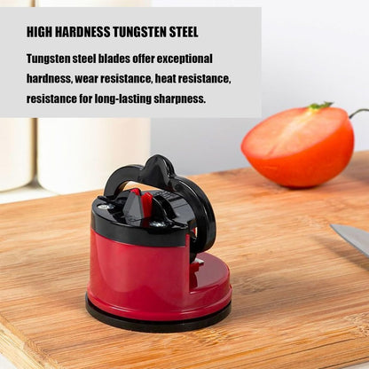 Knife Sharpener with Suction Cup, Manual Knife Sharpening Kit, Pocket Tungsten Steel Knife Sharpeners for Home Kitchen Use (Red)