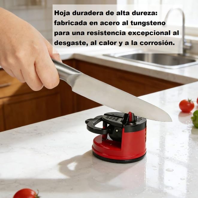 Knife Sharpener with Suction Cup, Manual Knife Sharpening Kit, Pocket Tungsten Steel Knife Sharpeners for Home Kitchen Use (Red)