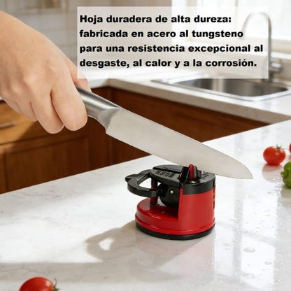 Knife Sharpener with Suction Cup, Manual Knife Sharpening Kit, Pocket Tungsten Steel Knife Sharpeners for Home Kitchen Use (Red)