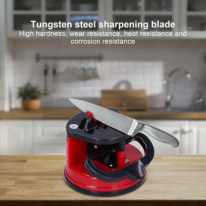 Knife Sharpener with Suction Cup, Manual Knife Sharpening Kit, Pocket Tungsten Steel Knife Sharpeners for Home Kitchen Use (Red)