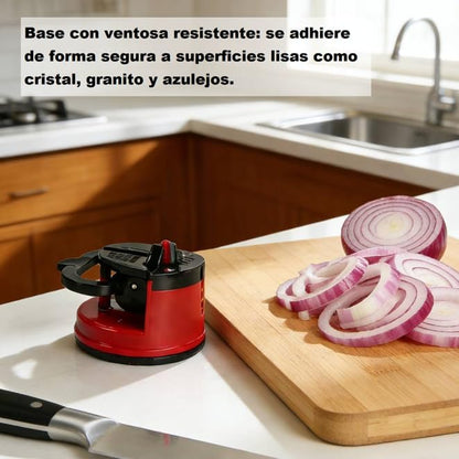 Knife Sharpener with Suction Cup, Manual Knife Sharpening Kit, Pocket Tungsten Steel Knife Sharpeners for Home Kitchen Use (Red)