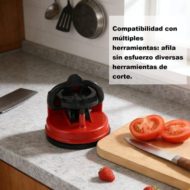 Knife Sharpener with Suction Cup, Manual Knife Sharpening Kit, Pocket Tungsten Steel Knife Sharpeners for Home Kitchen Use (Red)
