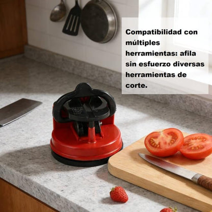 Knife Sharpener with Suction Cup, Manual Knife Sharpening Kit, Pocket Tungsten Steel Knife Sharpeners for Home Kitchen Use (Red)