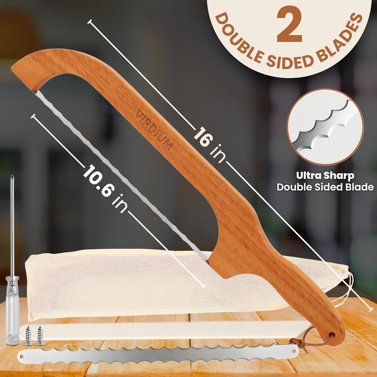 16" Premium Bread Slicer for Homemade Bread Knife For Homemade Bread Bow Sourdough Knife Starter Kit Bread Dough Tools Slicing Bagel slicer Wooden Sandwich Cutter Handle Saw breadly Razor Both Hand