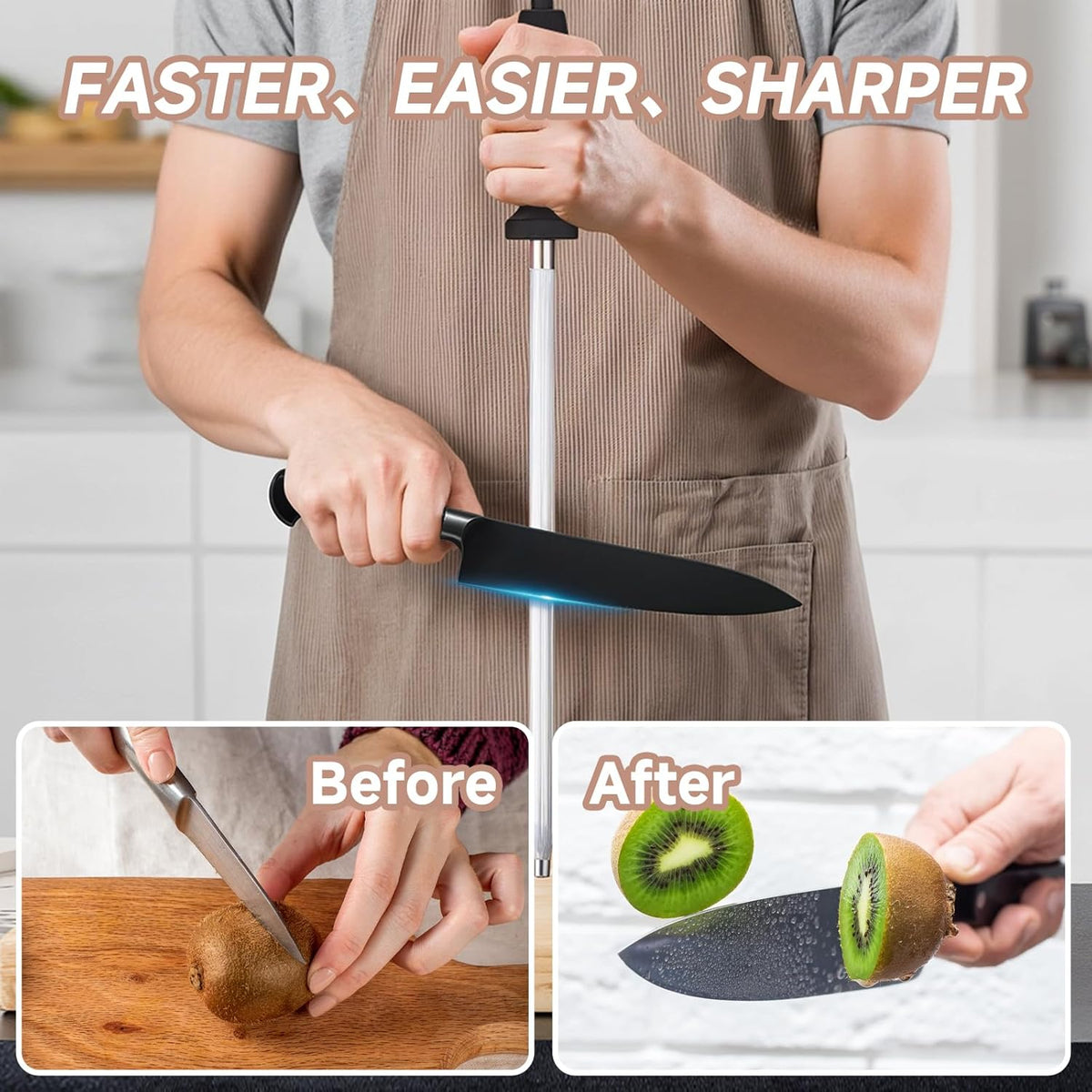 12" Professional Carbon Steel Knife Honing Rod with Hanging Holes | 17" Overall Length, Professional Knife Sharpening Tool, For Chef Household Hunting & Pocketknives, Easy Hanging Storage