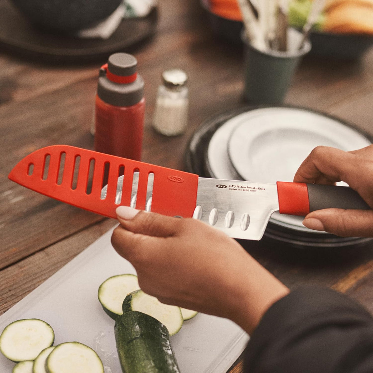 Outdoor Santoku Knife with Locking Sheath - 5.5"