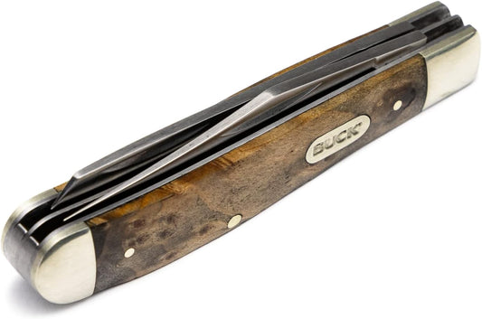382 Trapper 2-Blade Folding Pocket Knife, Woodgrain Inlay Handle with Nickel Silver Bolsters, 420J2 Steel Clip and Spey Blades, EDC Pocket Knife, 2.6 oz