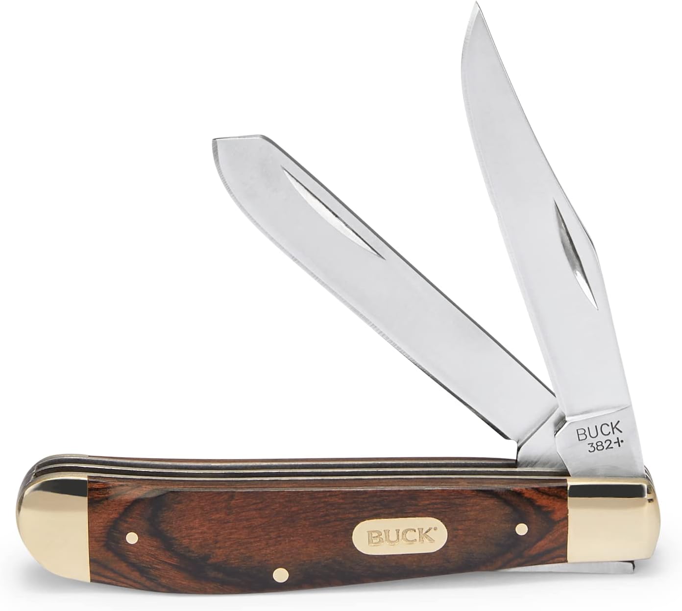 382 Trapper 2-Blade Folding Pocket Knife, Woodgrain Inlay Handle with Nickel Silver Bolsters, 420J2 Steel Clip and Spey Blades, EDC Pocket Knife, 2.6 oz