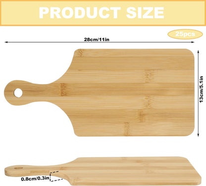 25 PCS Bulk Cutting Boards Mini Charcuterie Boards Bulk Wood Chopping Board Laser Engraving Serving Board with Handle Charcuterie Boards for Pizza, Bread, Cheese, Charcuterie, Fruit 11" x 5" Bamboo