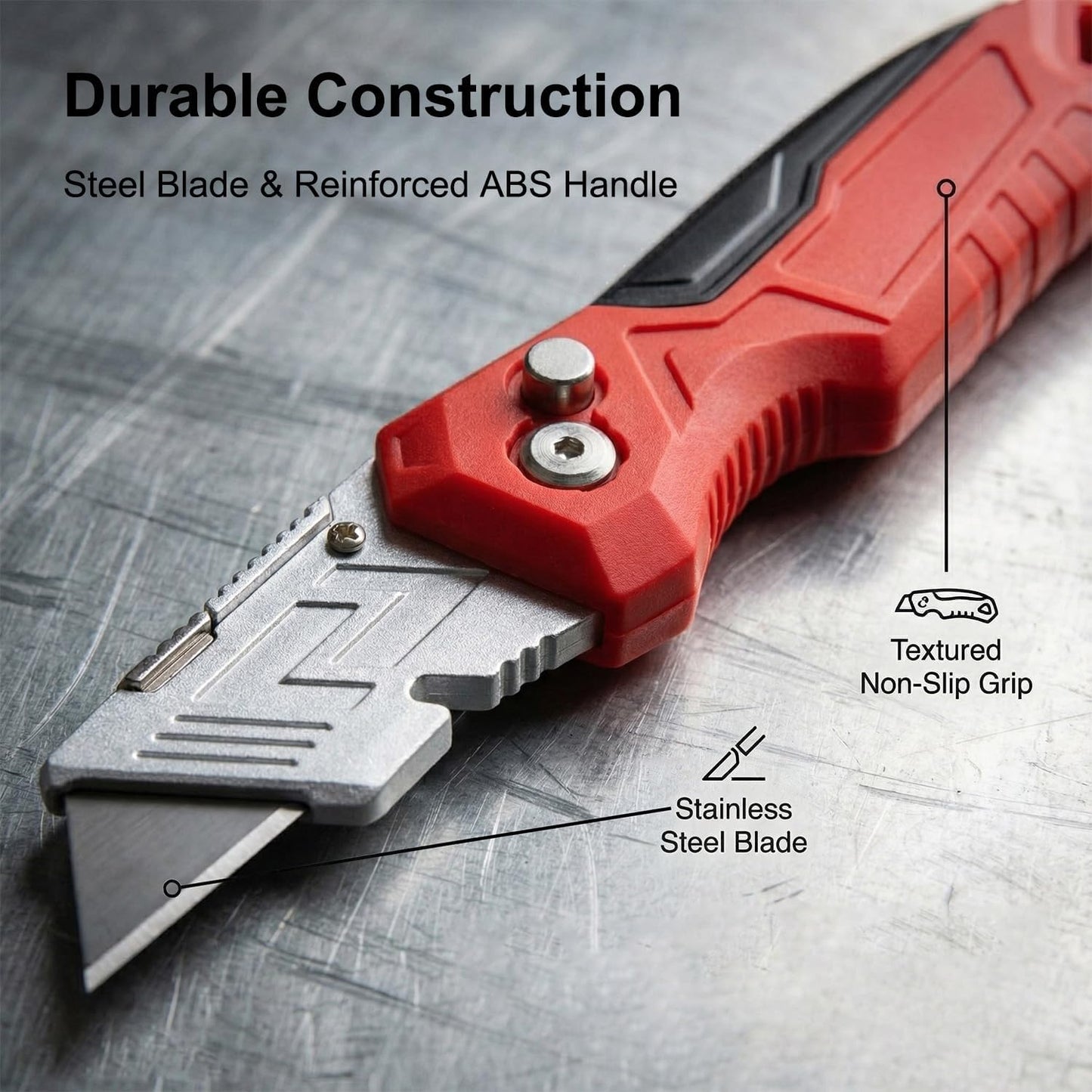 Box Cutter with 10 Extra Blades, Heavy Duty Folding Utility Knife for Cardboard, Carton, Carpet Cutting, Anti-slip Rubber & ABS Handle, Quick Replace Blade