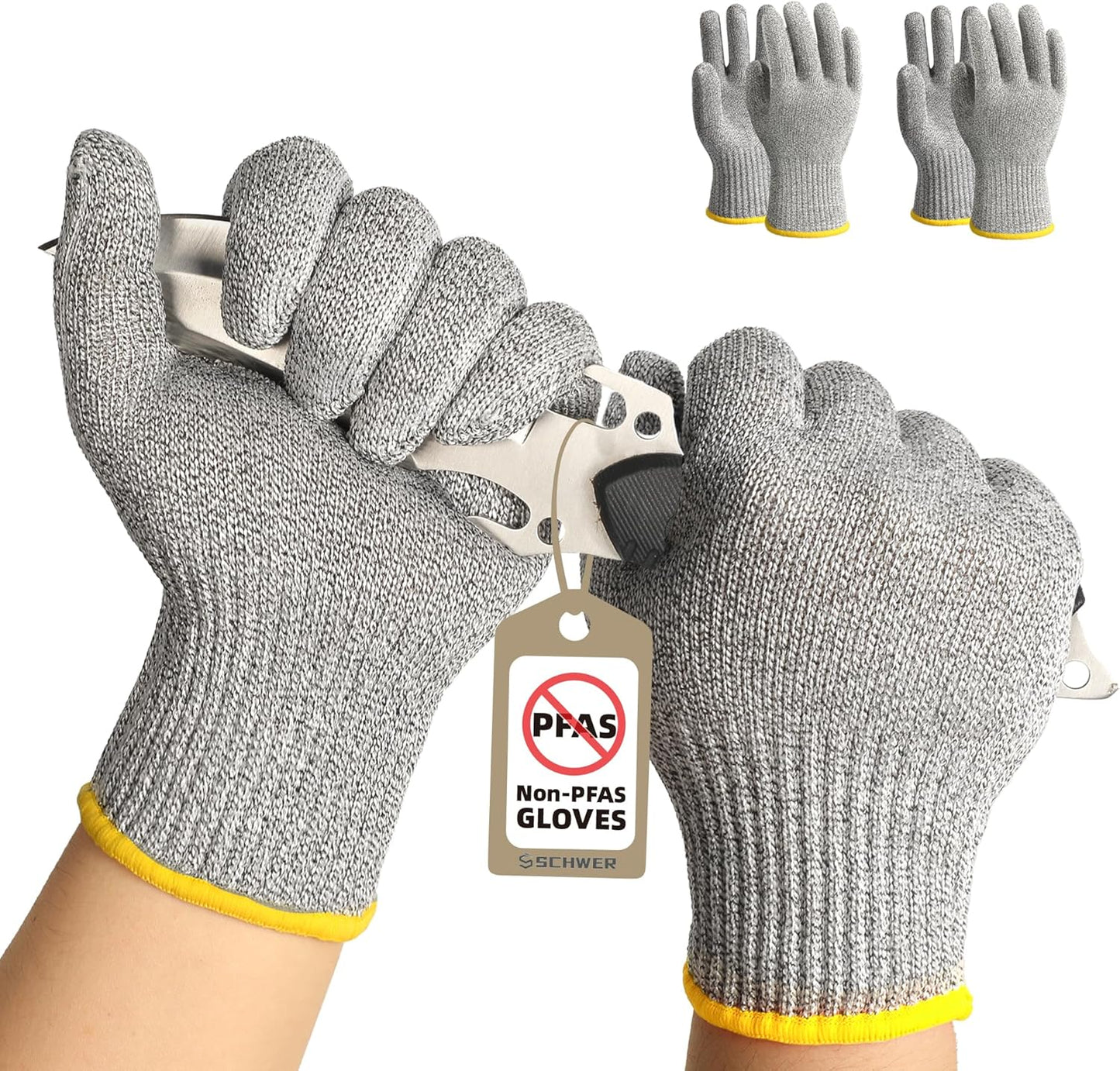 2 Pairs High Level ANSI A7 Cut Resistant Gloves, Food Grade Cutting Gloves for Chef, Mandoline Glove for Kitchen Meat Cutting, Wood Caving, Ambidextrous, Breathable & Cool, PR1508, L