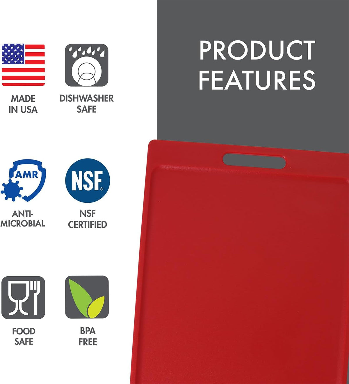 4-Pack NSF Certified Polysafe Cutting Boards with Handle, 11 x 14.5 Inches, Reversible Kitchen Cutting Board, Assorted Colors
