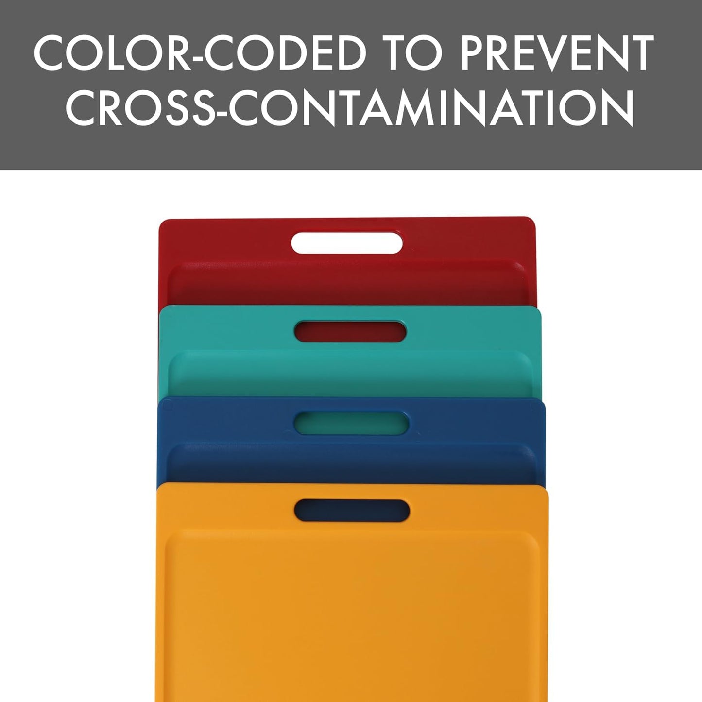 4-Pack NSF Certified Polysafe Cutting Boards with Handle, 11 x 14.5 Inches, Reversible Kitchen Cutting Board, Assorted Colors