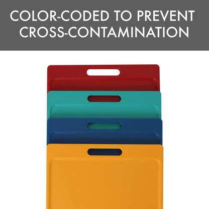 4-Pack NSF Certified Polysafe Cutting Boards with Handle, 11 x 14.5 Inches, Reversible Kitchen Cutting Board, Assorted Colors