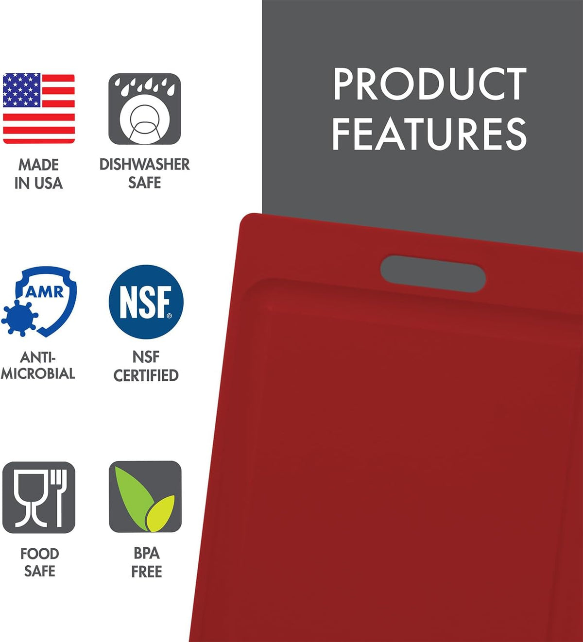 4-Pack NSF Certified Polysafe Cutting Boards with Handle, 11 x 14.5 Inches, Reversible Kitchen Cutting Board, Assorted Colors
