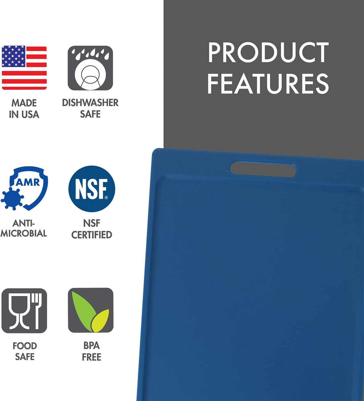 4-Pack NSF Certified Polysafe Cutting Boards with Handle, 11 x 14.5 Inches, Reversible Kitchen Cutting Board, Assorted Colors