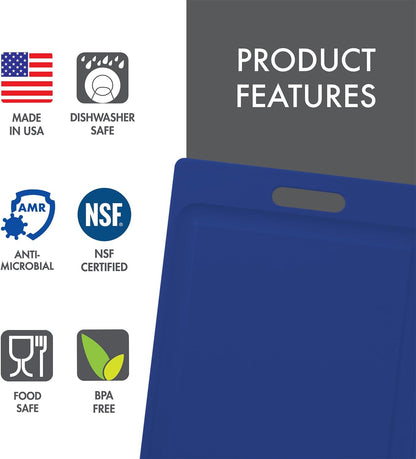 4-Pack NSF Certified Polysafe Cutting Boards with Handle, 11 x 14.5 Inches, Reversible Kitchen Cutting Board, Assorted Colors