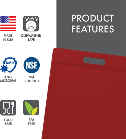 4-Pack NSF Certified Polysafe Cutting Boards with Handle, 11 x 14.5 Inches, Reversible Kitchen Cutting Board, Assorted Colors