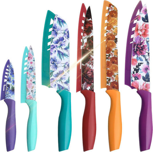 Knife Set, 12-piece Kitchen Knife Set Nonstick Coated | Professional Kitchen Cutlery Set for Chef, Cooking, Camping, Outdoor, Gift for Mom