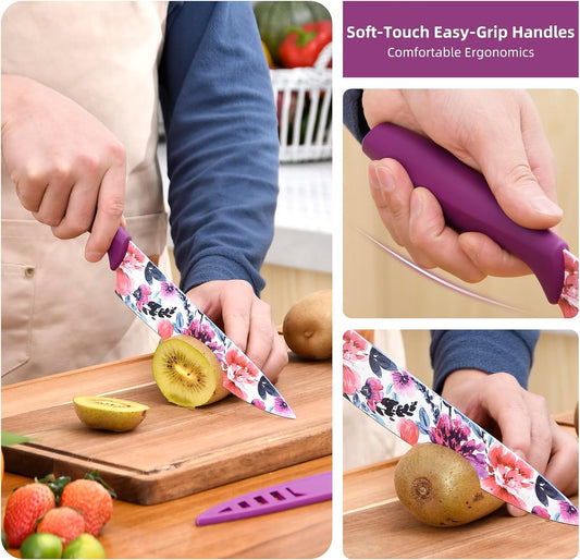 Knife Set, 12-piece Kitchen Knife Set Nonstick Coated | Professional Kitchen Cutlery Set for Chef, Cooking, Camping, Outdoor, Gift for Mom