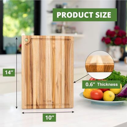 Teak Wood Cutting Board with Juice Groove (18x14x1", S) | Durable wooden cutting board for kitchen, heavy-duty butcher block, serving board, charcuterie platter. Gift box included