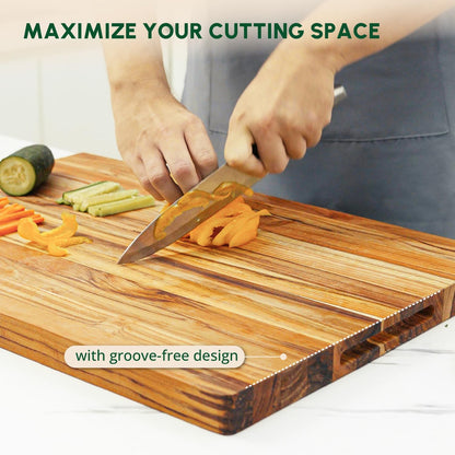 Teak Wood Cutting Board with Juice Groove (18x14x1", S) | Durable wooden cutting board for kitchen, heavy-duty butcher block, serving board, charcuterie platter. Gift box included