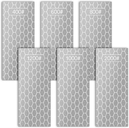 6 Pcs Diamond Sharpening Stone Set with Non-slip Base Knife Sharpening Stone 400/600/800/1000/1200/2000 Grit Sharpener Diamond Lapping Plate for Chisels, Plane Irons, Knives, Blades