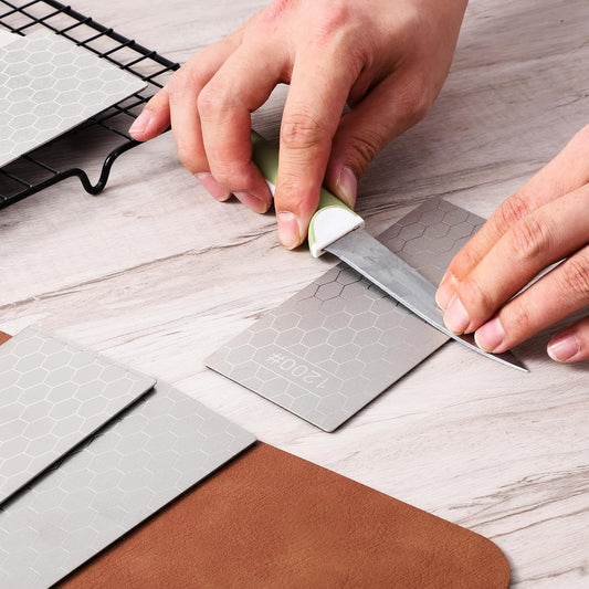 6 Pcs Diamond Sharpening Stone Set with Non-slip Base Knife Sharpening Stone 400/600/800/1000/1200/2000 Grit Sharpener Diamond Lapping Plate for Chisels, Plane Irons, Knives, Blades