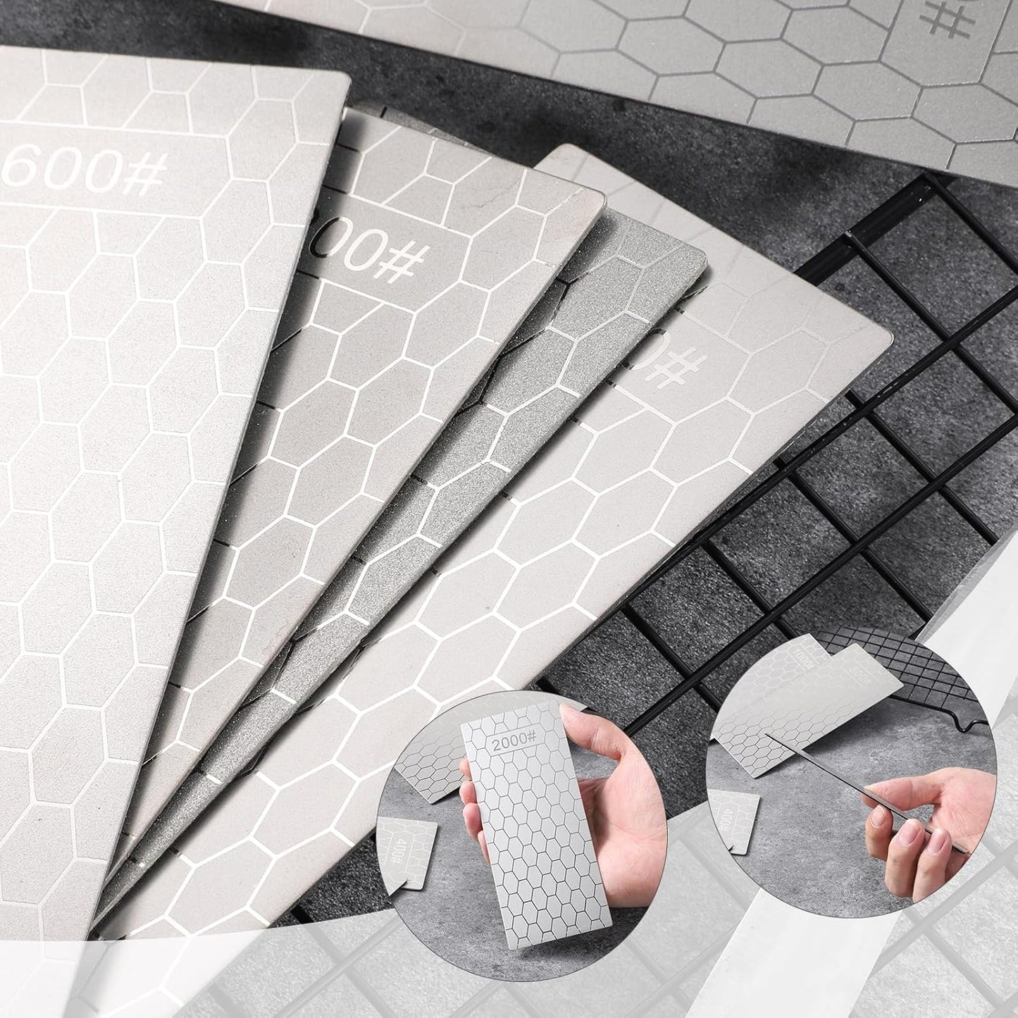 6 Pcs Diamond Sharpening Stone Set with Non-slip Base Knife Sharpening Stone 400/600/800/1000/1200/2000 Grit Sharpener Diamond Lapping Plate for Chisels, Plane Irons, Knives, Blades