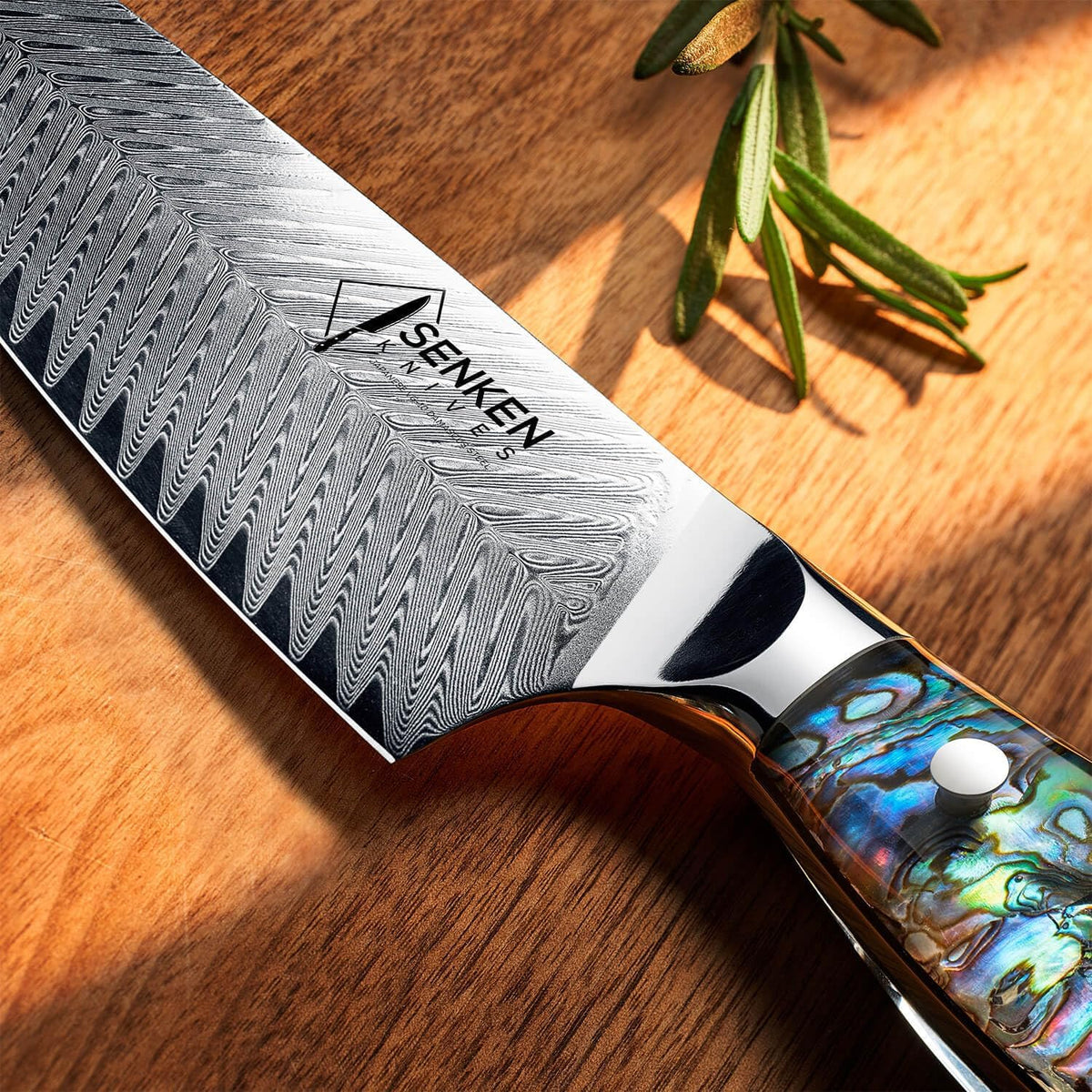 SENKEN 12" Damascus Steel Brisket Knife - Umi Collection - 67-Layer Japanese VG10 Steel with Deep Sea Abalone Shell Handle - Ultra Sharp Carving Knife for Brisket, Meat, Roasts, and Large Fruit (12")