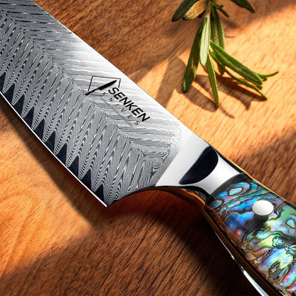SENKEN 12" Damascus Steel Brisket Knife - Umi Collection - 67-Layer Japanese VG10 Steel with Deep Sea Abalone Shell Handle - Ultra Sharp Carving Knife for Brisket, Meat, Roasts, and Large Fruit (12")