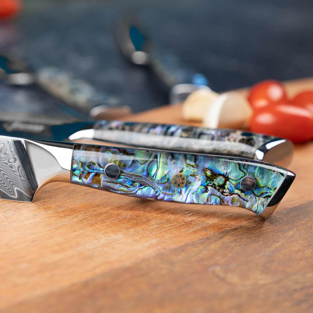 SENKEN 12" Damascus Steel Brisket Knife - Umi Collection - 67-Layer Japanese VG10 Steel with Deep Sea Abalone Shell Handle - Ultra Sharp Carving Knife for Brisket, Meat, Roasts, and Large Fruit (12")