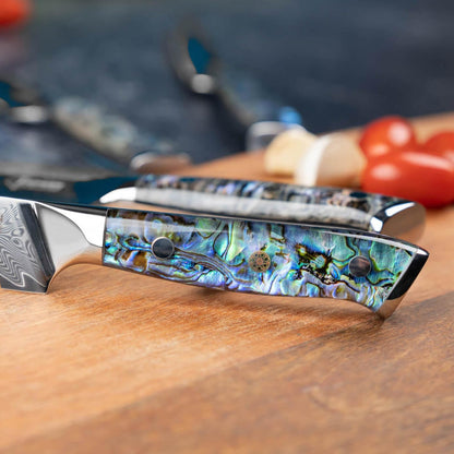 SENKEN 12" Damascus Steel Brisket Knife - Umi Collection - 67-Layer Japanese VG10 Steel with Deep Sea Abalone Shell Handle - Ultra Sharp Carving Knife for Brisket, Meat, Roasts, and Large Fruit (12")