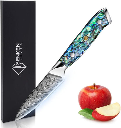 SENKEN 12" Damascus Steel Brisket Knife - Umi Collection - 67-Layer Japanese VG10 Steel with Deep Sea Abalone Shell Handle - Ultra Sharp Carving Knife for Brisket, Meat, Roasts, and Large Fruit (12")