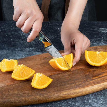 SENKEN 12" Damascus Steel Brisket Knife - Umi Collection - 67-Layer Japanese VG10 Steel with Deep Sea Abalone Shell Handle - Ultra Sharp Carving Knife for Brisket, Meat, Roasts, and Large Fruit (12")