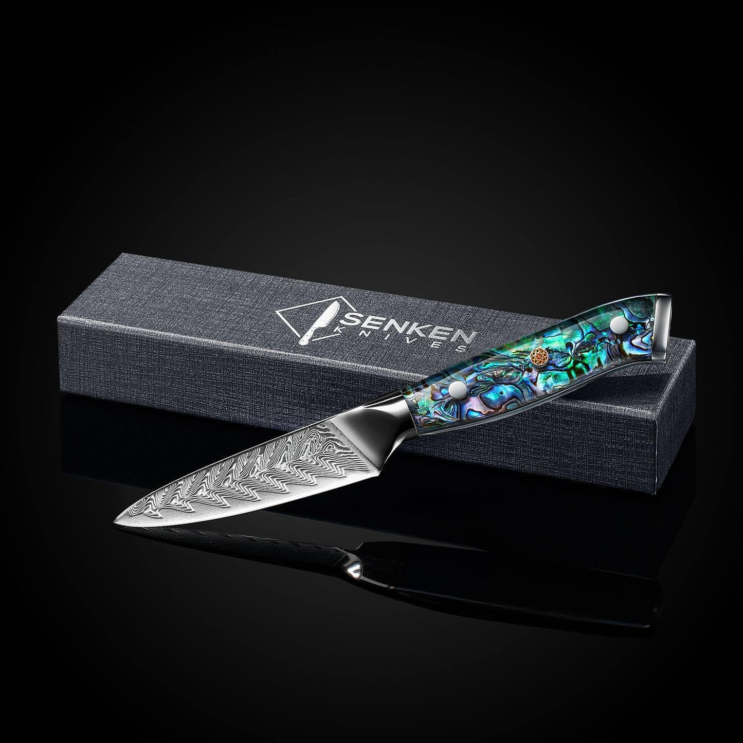 SENKEN 12" Damascus Steel Brisket Knife - Umi Collection - 67-Layer Japanese VG10 Steel with Deep Sea Abalone Shell Handle - Ultra Sharp Carving Knife for Brisket, Meat, Roasts, and Large Fruit (12")