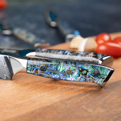 SENKEN 12" Damascus Steel Brisket Knife - Umi Collection - 67-Layer Japanese VG10 Steel with Deep Sea Abalone Shell Handle - Ultra Sharp Carving Knife for Brisket, Meat, Roasts, and Large Fruit (12")