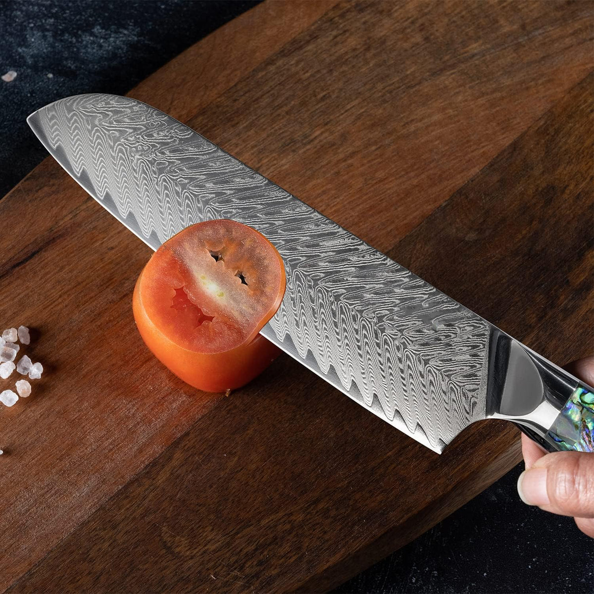 SENKEN 12" Damascus Steel Brisket Knife - Umi Collection - 67-Layer Japanese VG10 Steel with Deep Sea Abalone Shell Handle - Ultra Sharp Carving Knife for Brisket, Meat, Roasts, and Large Fruit (12")