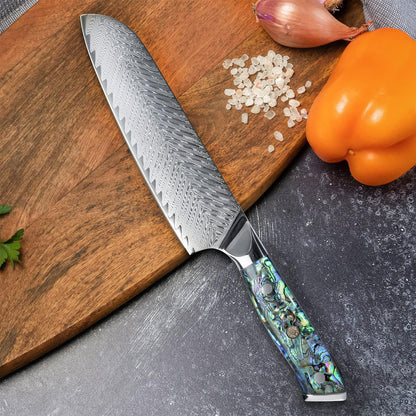 SENKEN 12" Damascus Steel Brisket Knife - Umi Collection - 67-Layer Japanese VG10 Steel with Deep Sea Abalone Shell Handle - Ultra Sharp Carving Knife for Brisket, Meat, Roasts, and Large Fruit (12")