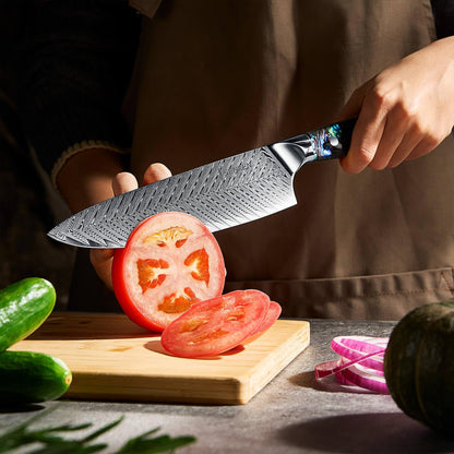 SENKEN 12" Damascus Steel Brisket Knife - Umi Collection - 67-Layer Japanese VG10 Steel with Deep Sea Abalone Shell Handle - Ultra Sharp Carving Knife for Brisket, Meat, Roasts, and Large Fruit (12")