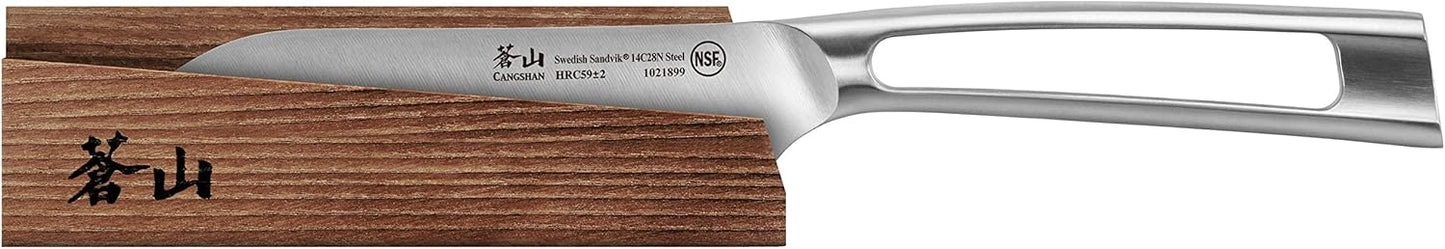 Cangshan TN1 Series 1021905 Swedish 14C28N Steel Forged 5-Inch Santoku Knife and Wood Sheath Set
