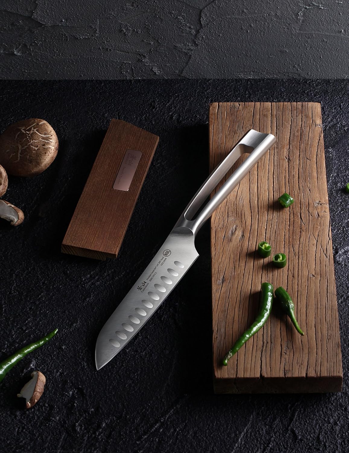 Cangshan TN1 Series 1021905 Swedish 14C28N Steel Forged 5-Inch Santoku Knife and Wood Sheath Set