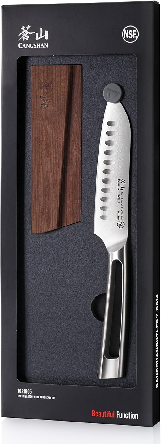 Cangshan TN1 Series 1021905 Swedish 14C28N Steel Forged 5-Inch Santoku Knife and Wood Sheath Set