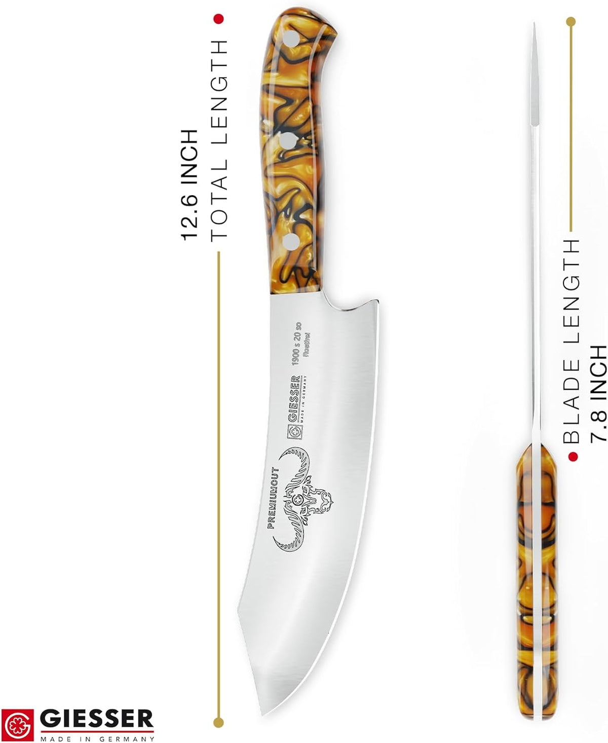 Giesser since 1776, Made in Germany, Sharpening Steel 10 inch - Honing Steel, PremiumCut, Spicy Orange