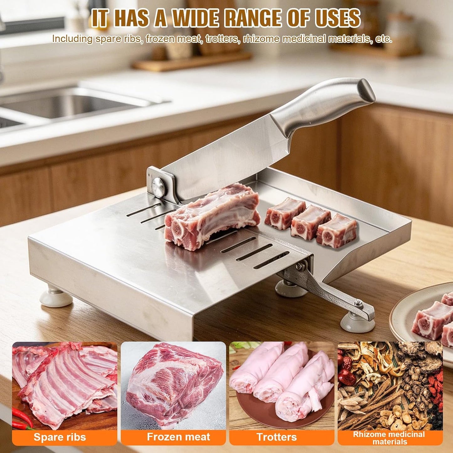 Manual Meat Cutter Machine Biltong Slicer Rib Chicken Cutting Machine Chinese Medicine Beef Jerky Slicer Stainless Sliver ZGD-PQPQ-001@TPUSEK06 0 | Chinese Medicine Beef Jerky Rib Slicer Stainless Steel Hand Herbal Shaver for Fruit Vegetables Salami Ham