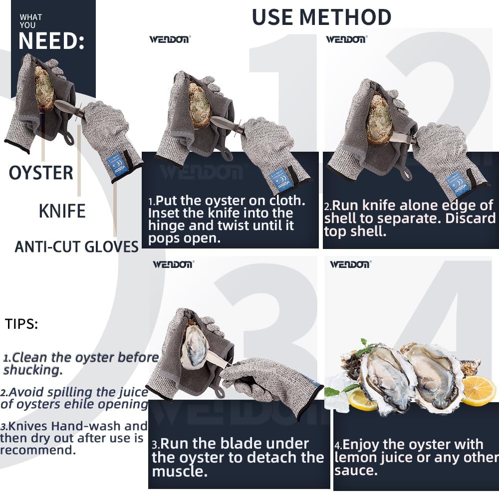 Oyster Shucking Knife 3PCS Stainless Steel Oyster Shucker Set with Non-Slip Handle Opener for Shellfish