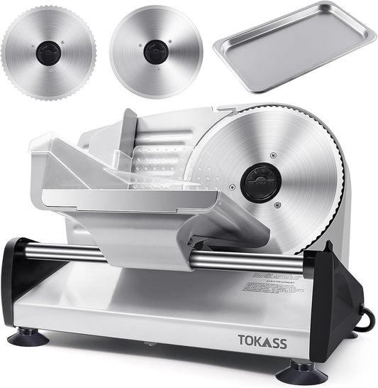 Upgrade DC motor Meat Slicer Machine for Home, Quiet 200W Deli Slicer with 2 Removable 7.5'' Stainless Steel Blades, Adjustable Dial for 0-15mm