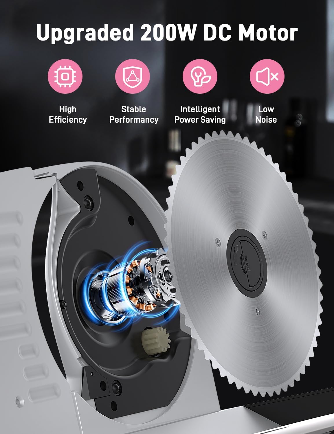 Upgrade DC motor Meat Slicer Machine for Home, Quiet 200W Deli Slicer with 2 Removable 7.5'' Stainless Steel Blades, Adjustable Dial for 0-15mm
