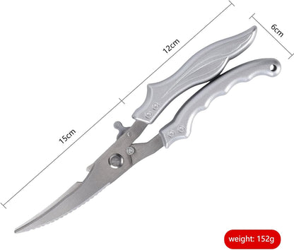 10.7 Inch Heavy-Duty Poultry Shears, Wavy Serrated Grooved Dual Stainless Steel Blades, Safety Lock & 5-Finger Ergonomic Handle, Professional Bone Cutting Kitchen Scissors for Chicken & Raw Meat